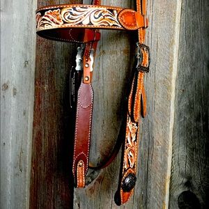 Bar H Equine Tri Color Browband Headstall with Antique Fittings
